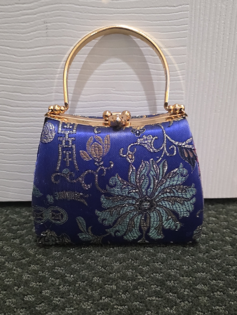 Oriental-Style Blue Floral Clutch